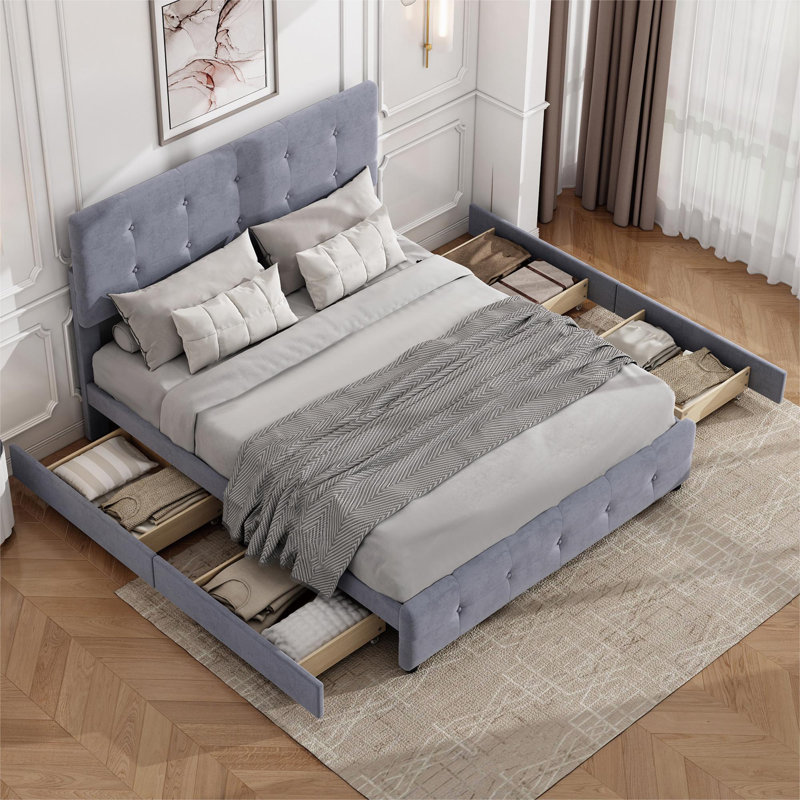 Rosendale Upholstered Velvet Drawers Bed, Grey