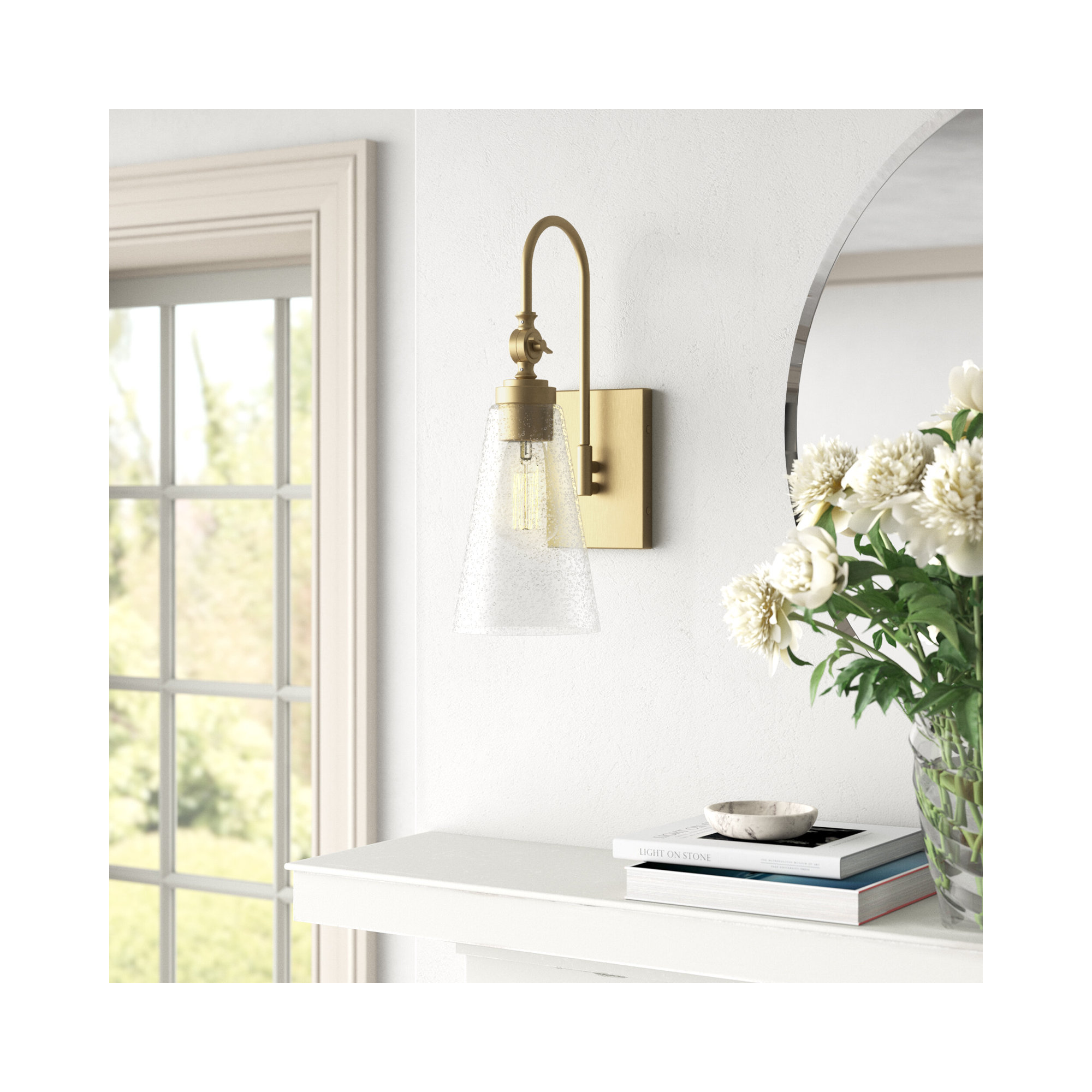 Picola Single Light Glass Dimmable Wall Sconce, Warm Brass