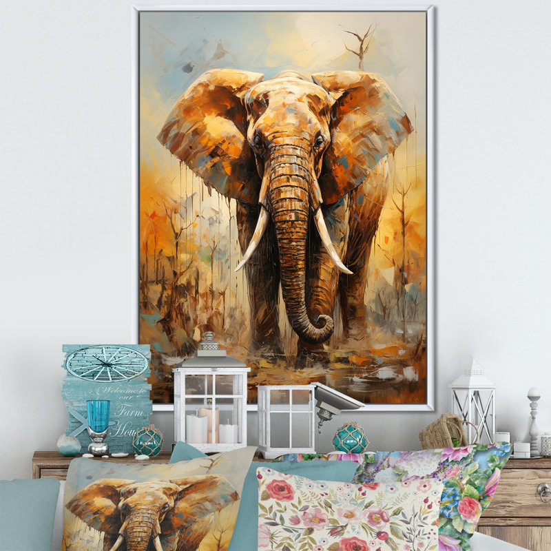 Éléphant, force symbolique, rêves II sur toile, H 44 po x l 34 po x P 1,5 po, Cadre flottant blanc