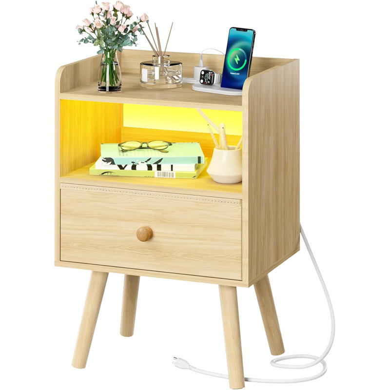 Khrystin 15.7'' W Solid Wood Nightstand, Brown