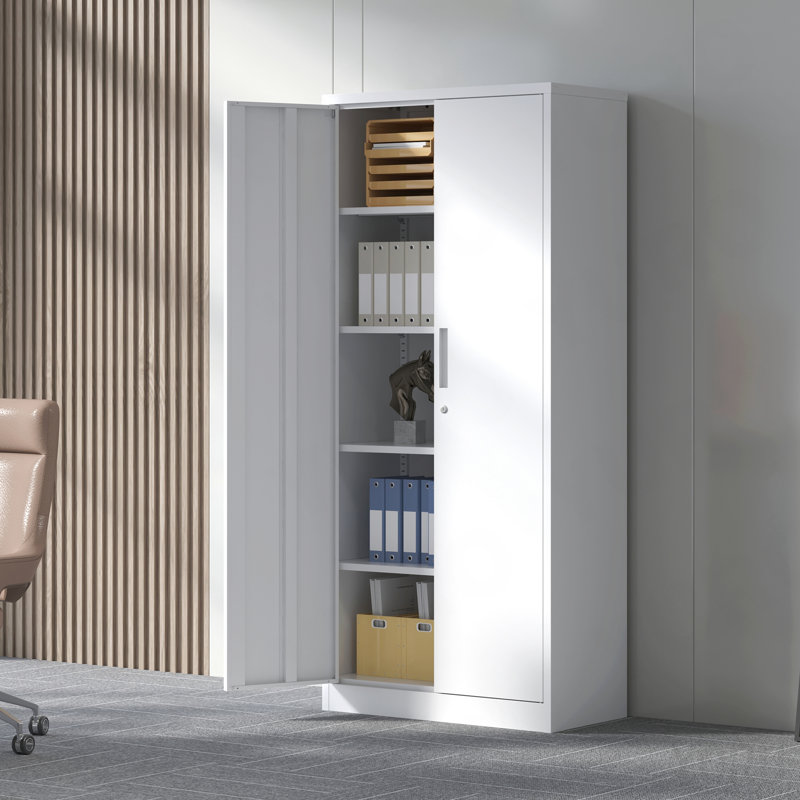 Armoire de rangement en métal 71 po, 4 tablettes, verrouillable - blanc