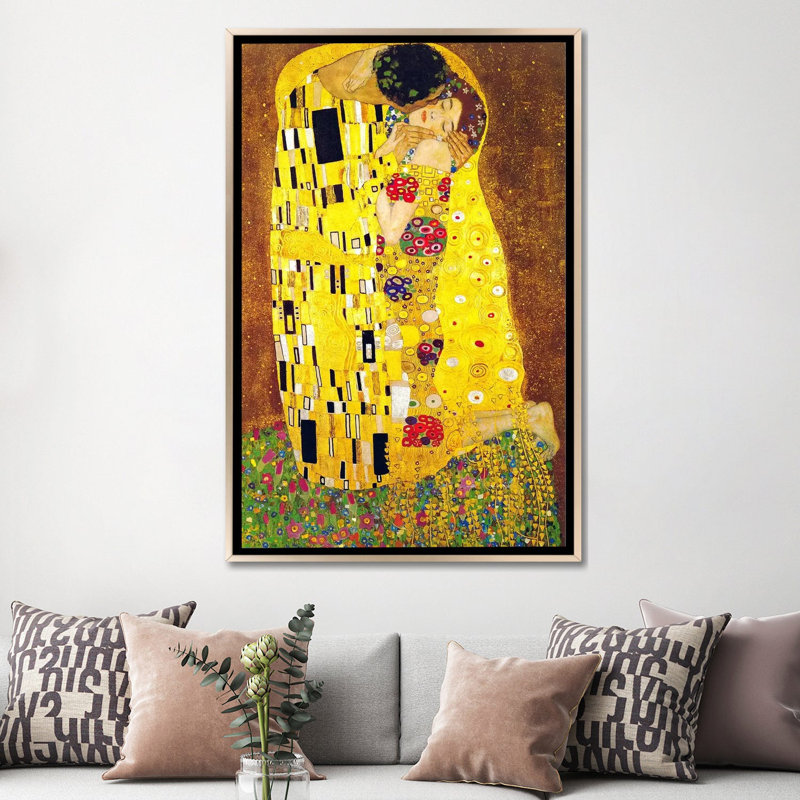 « the baiser » par gustav klimt,-print, H 60 po x l 40po x P 1,5 po, Encadrement champagne