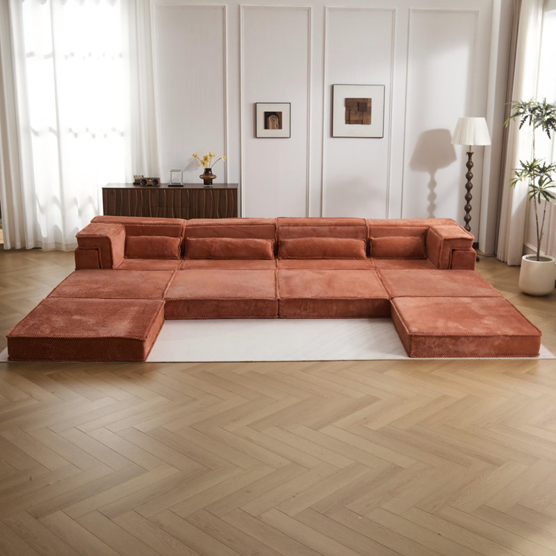 Canapé à compression Mahjong, canapé-lit convertible au sol, canapé modulaire modulaire désossé DIY, aucun assemblage requis, tissu polaire circulaire, surdimensionné à 4 places avec 1 repose-pieds