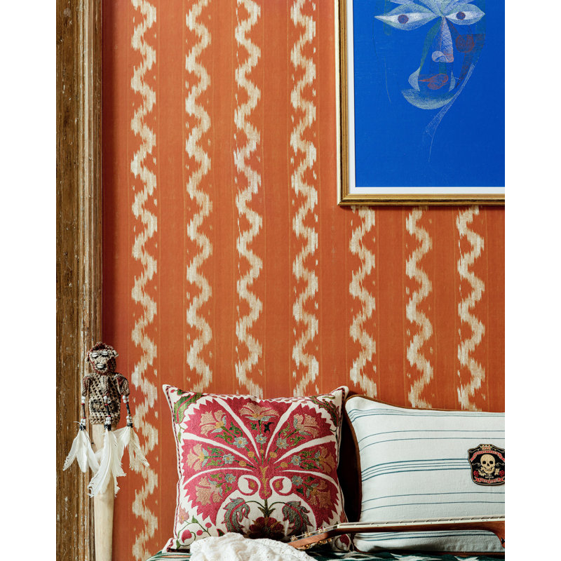 Woodstock Lifestyle Ikat Wallpaper Roll, Apricot/Taupe