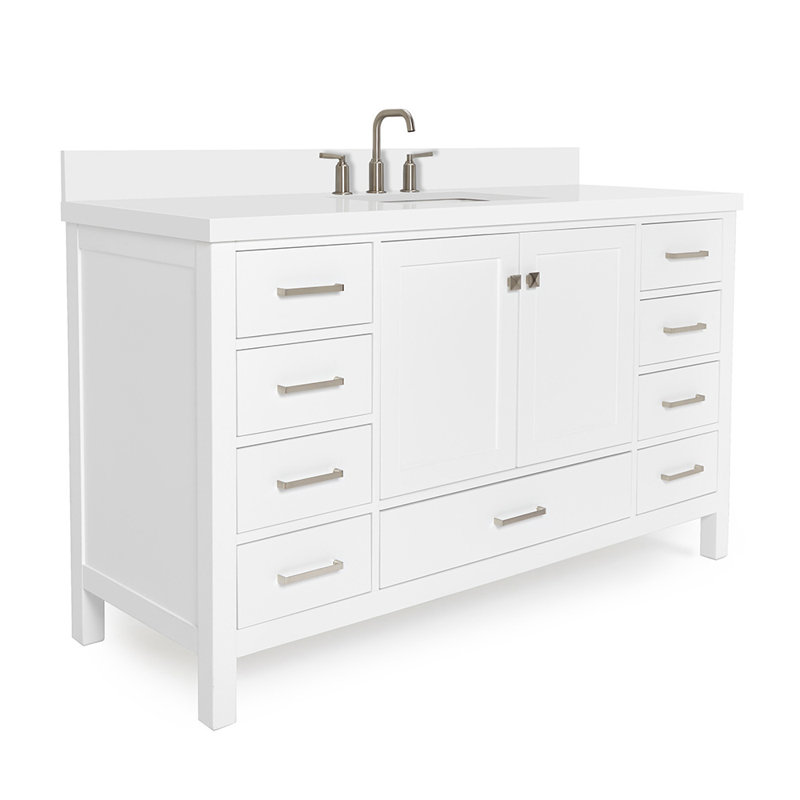 Cambridge 61'' W Single Vanity, Satin Nickel, White