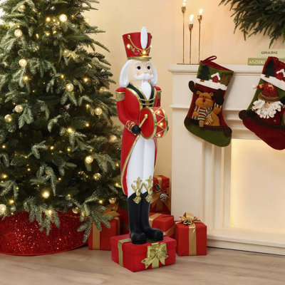 Statue traditionnelle de casse-noisette avec tambour et socle en coffret-cadeau, décoration de Noël en oxyde de magnésium préilluminée