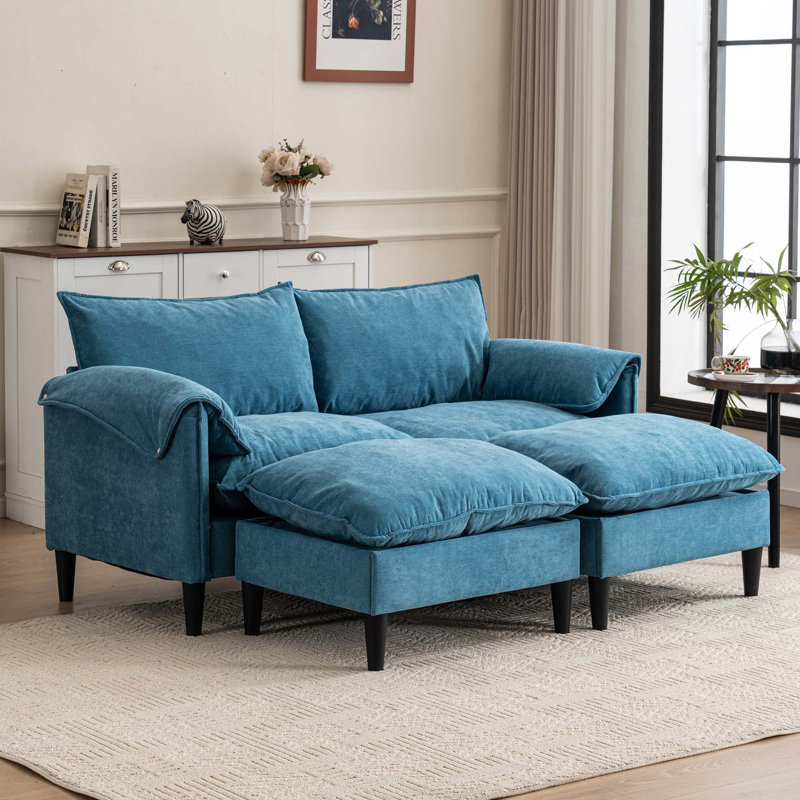2-Seater Combination Sofa With Footstools, Blue