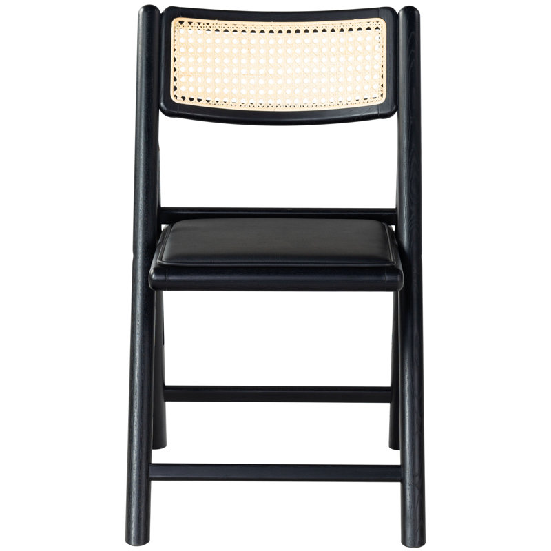 Shaylie Upholstered Seat Folding Dining Chair, Black/Natural