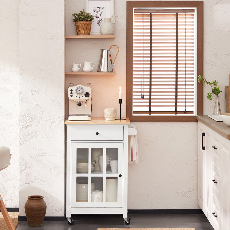 Kugler Solid Wood Top Kitchen Cart, White