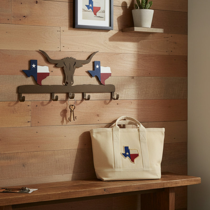 METAL LONGHORN TEXAS MAP HOOKS, 20"X1.5"X10"
