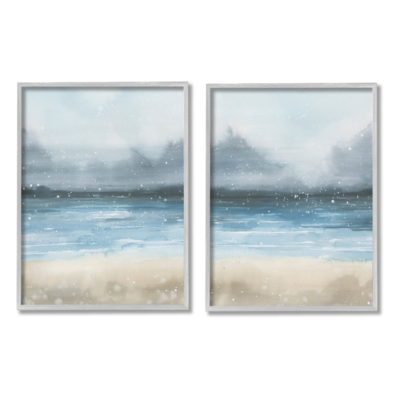 «Stormy Coastal Ocean Waves» par Grace Popp, ensemble de 2 peintures sur bois, H 14 po x l 22 po x P 1,5 po