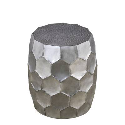 Aluminum End Table With 21 - Inch Height, Hand Hammered Design, Glossy Base, Three Antique Finish Options For Home Decor Modern Table, Silver Color, Diamond Compact And Useful Lounge