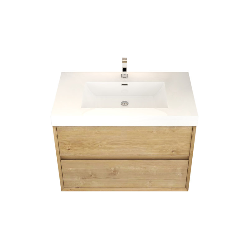 Ensemble de meuble-lavabo simple 35 po mural, Chêne