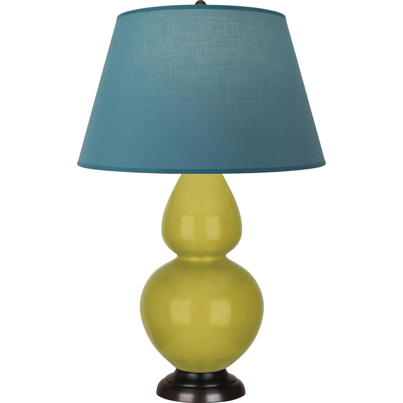 Lampe de table double gourde en céramique, Bleu vif / gris, Citron glacé / bronze, Bronze