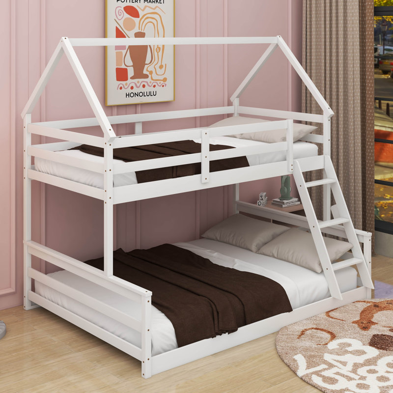 Twin Over Full House Bunk Bed With Built-In Ladder, White