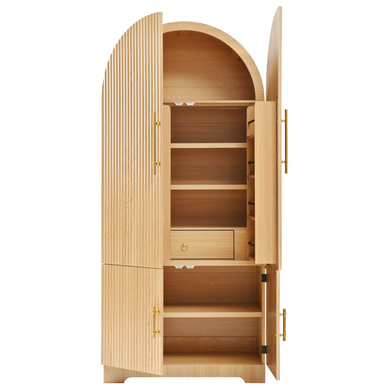Grand garde-manger arqué cannelé de 72 po avec 8 tablettes de porte, Naturel