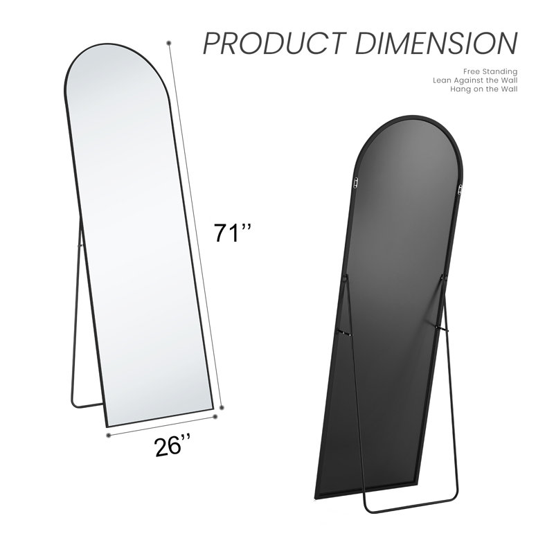 Arched Metal Full Length Mirror, Black, 71" x 26"