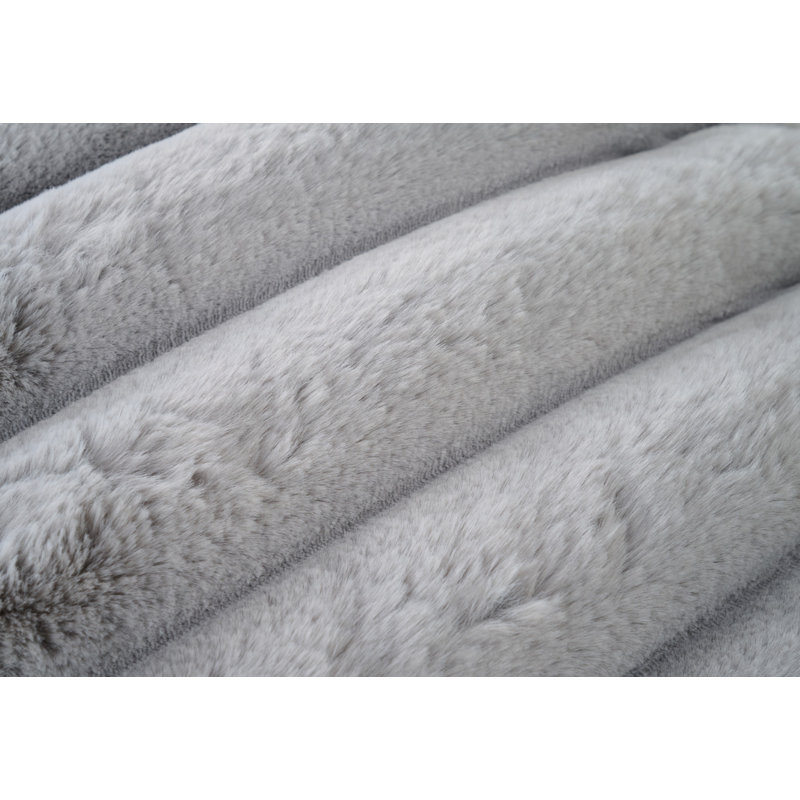 Magnuson Ultra Soft Ribbed Faux Fur Indoor Pouf, Silver
