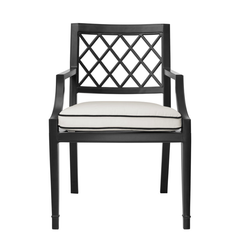 Chaise de patio avec coussin Bersum, Cadre noir / coussin blanc