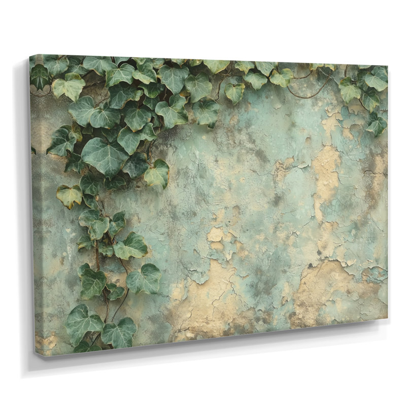 Collage de feuilles de lierre sur un mur III - feuilles, art mural, H 30 po x l 40 po, Toile tendue, Ne s’applique pas