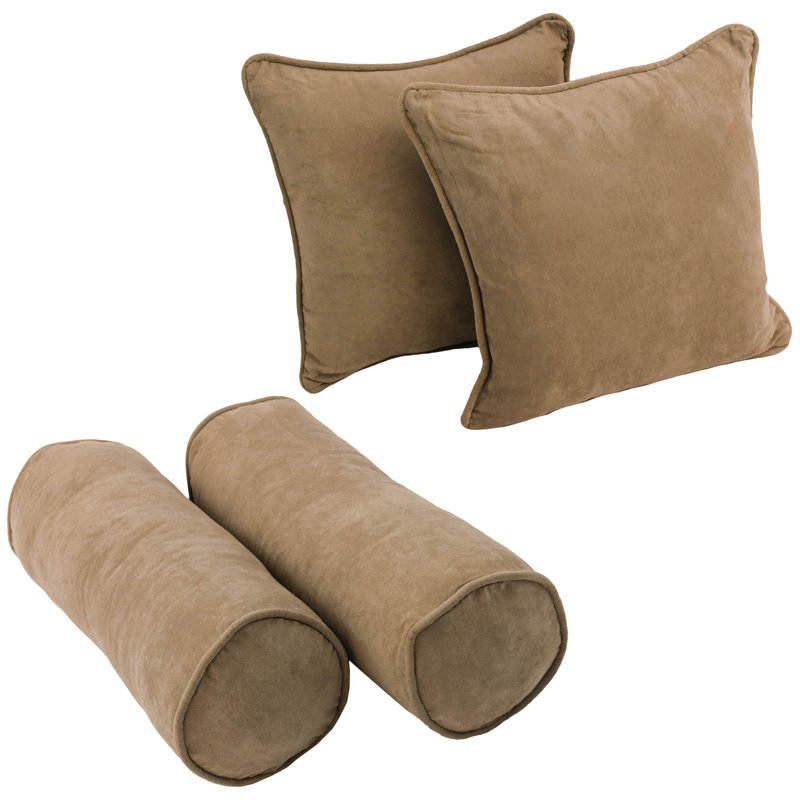 4 Piece Microsuede Throw/Bolster Pillow Set, Java