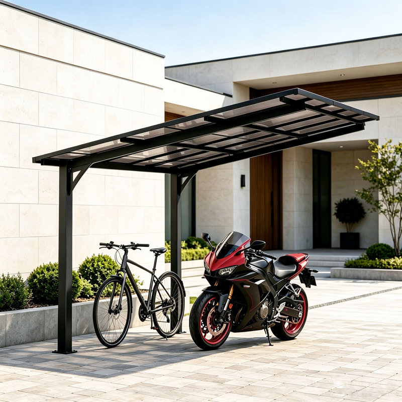Abri d'auto 10 x 10 en métal avec toit en PC incliné pour abri de rangement