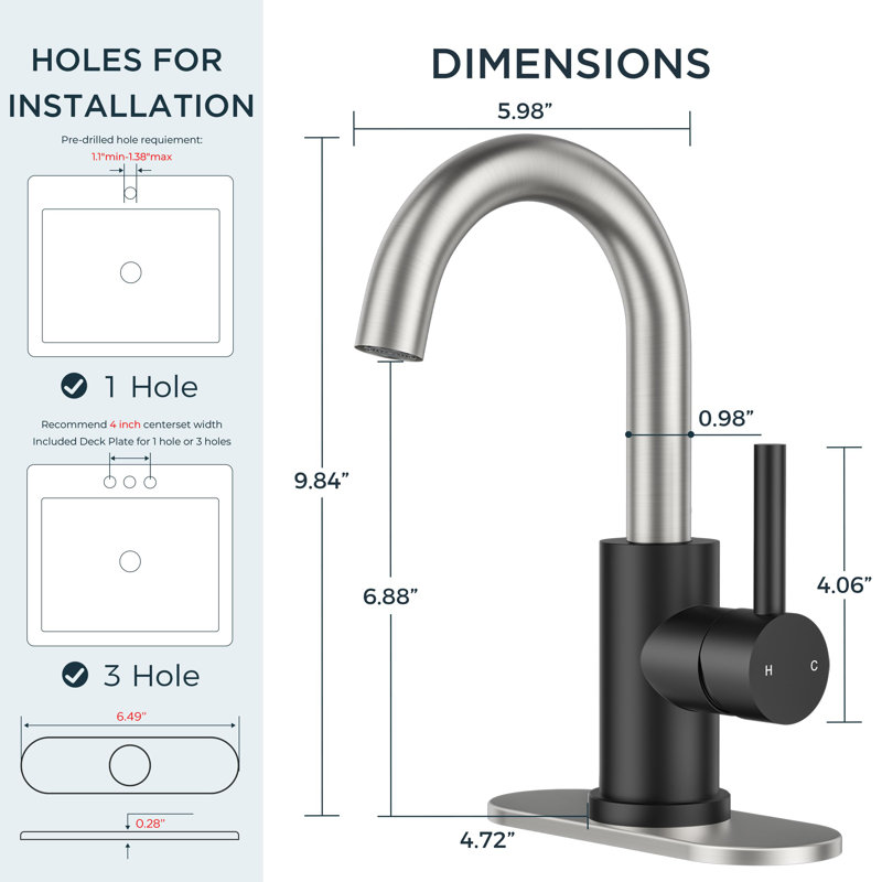 Robinet de salle de bain Waterfall, Noir mat/nickel brossé