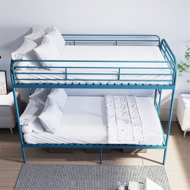 Metal Bunk Bed Twin Over Twin, Heavy Duty Bunk Beds With 2 Ladders And Full-Length Guardrai, No Box Spring Needed, Easy Assemble, Blue