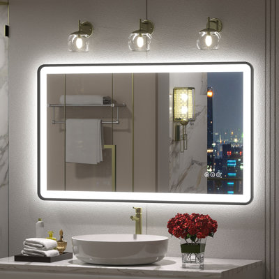 Aevar UL Certified Front & Back Lighted Anti-Fog Tempered Glass Framed Bathroom/Vanity Mirror with 3-Year Warranty
