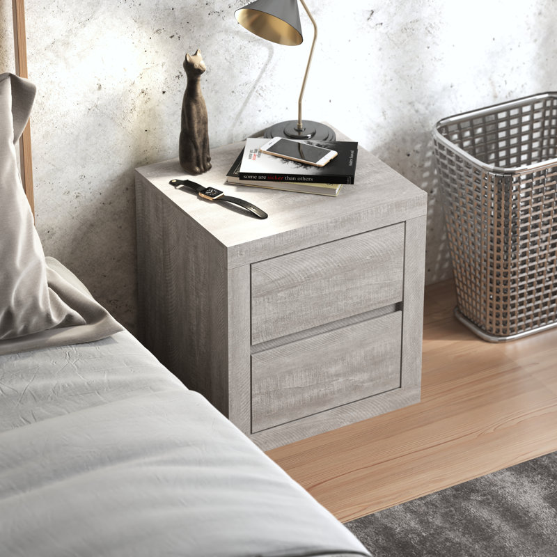 Brannick 20.3" Tall 2 - Drawer Nightstand, Dusty Gray Oak