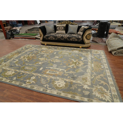 All-Over Gray Floral Transitional Oushak Indian Area Rug 9x12