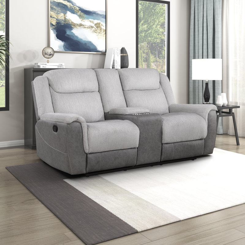 Causeuse inclinable manuelle double en chenille et microfibre polie Walden, Gris