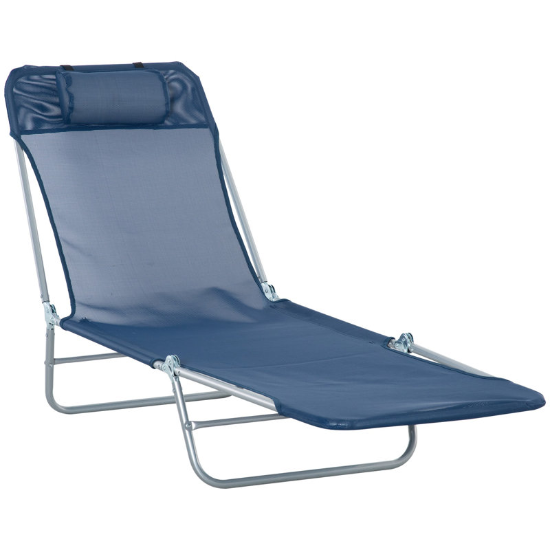 Chaise longue inclinable pliante avec appui-tête, Bleu, Argent argent