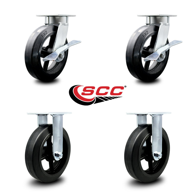 4 Piece Rubber on Steel Caster Set