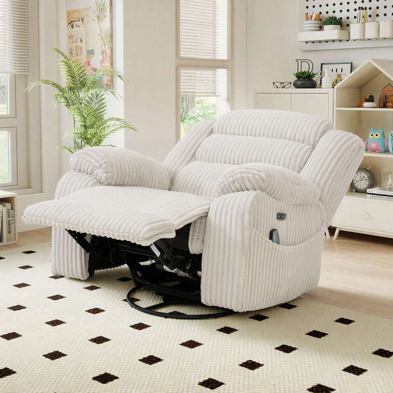 Fauteuil inclinable à bascule pivotant 42 po avec massage thermique, USB et charge de type C de 42 po de largeur, Blanc