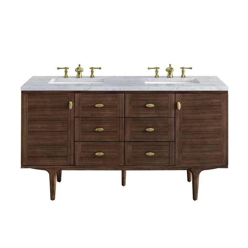 Amberly 60" Double Bathroom Vanity Set, Carrara White, 8" Widespread, 60"