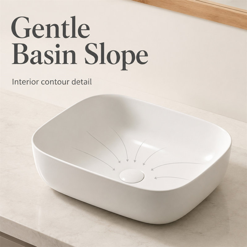 Oval Ceramic Vessel Sink, Glossy White, Above-Counter