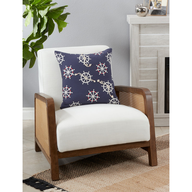 Coastal Charm Blue Cotton Helm & Rope Applique Throw Pillow Cover