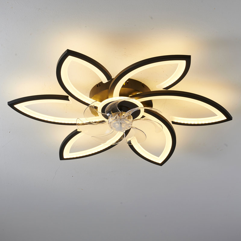 Ventilateur de plafond encastré discret de 30 po à motif floral noir avec télécommande et éclairage