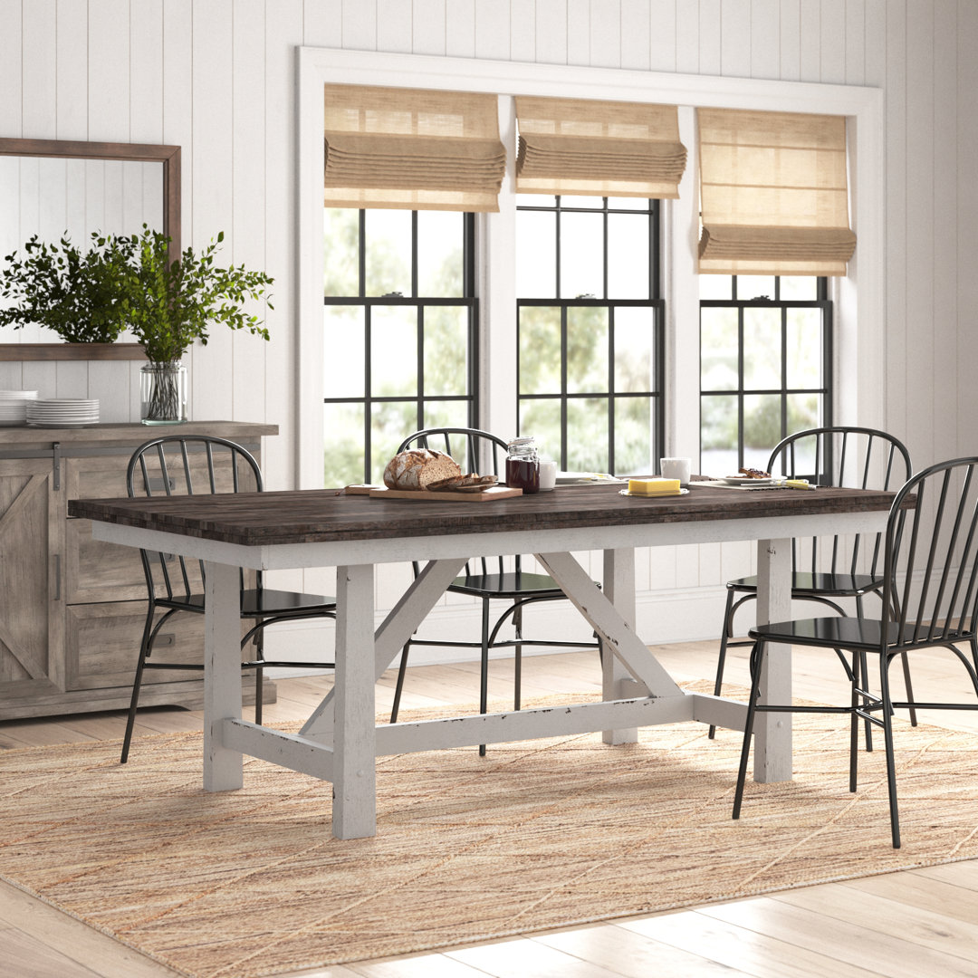 Scholten Fixed Top Trestle Dining Table w/ Heavy Distressing Laurel Foundry Modern Farmhouse®