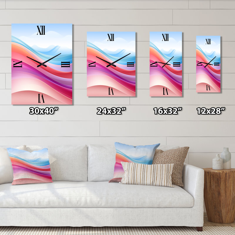 Horloge murale abstraite bleue et rose clair, Grand
