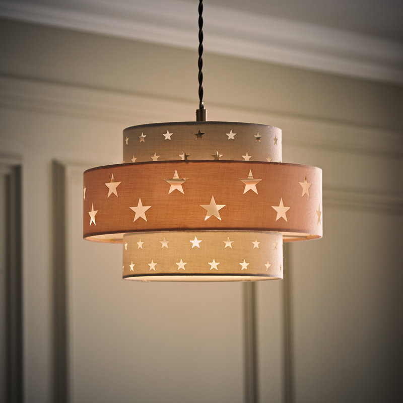Star 19cm H Linen Drum Pendant Shade ( Spider ), Dusky Pink/Dark Grey