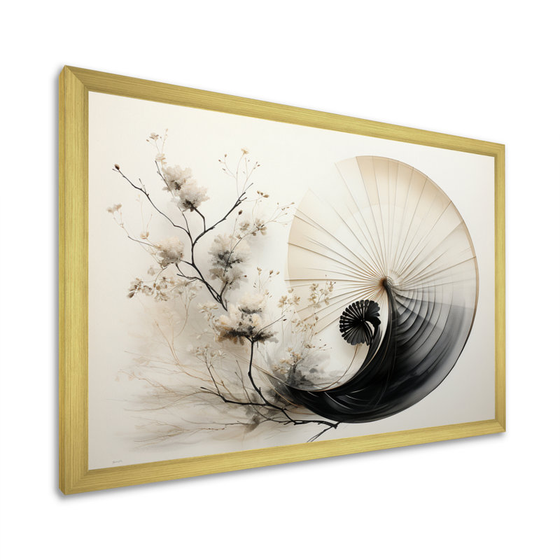 Asian Art Seashell Sumi VI, reproduction d'art sur toile, H 34 po x l 44 po x P 1,5 po, Encadrement doré