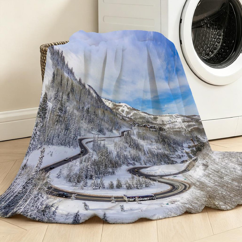 Jeté en flanelle bleue ultra douce en molleton, imprimé simple face montagne, Jeté 30 po x 40 po