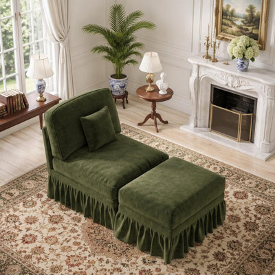 Canapé Windsor et 1 pouf avec jupes à volants et plis amovibles