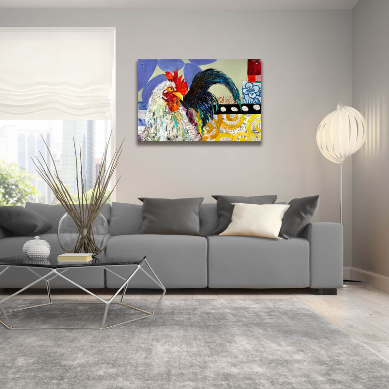 Art mural en verre acrylique «Autre coq» par St Hilaire Elizabeth, H 24 po x l 36 po x P 0,2 po