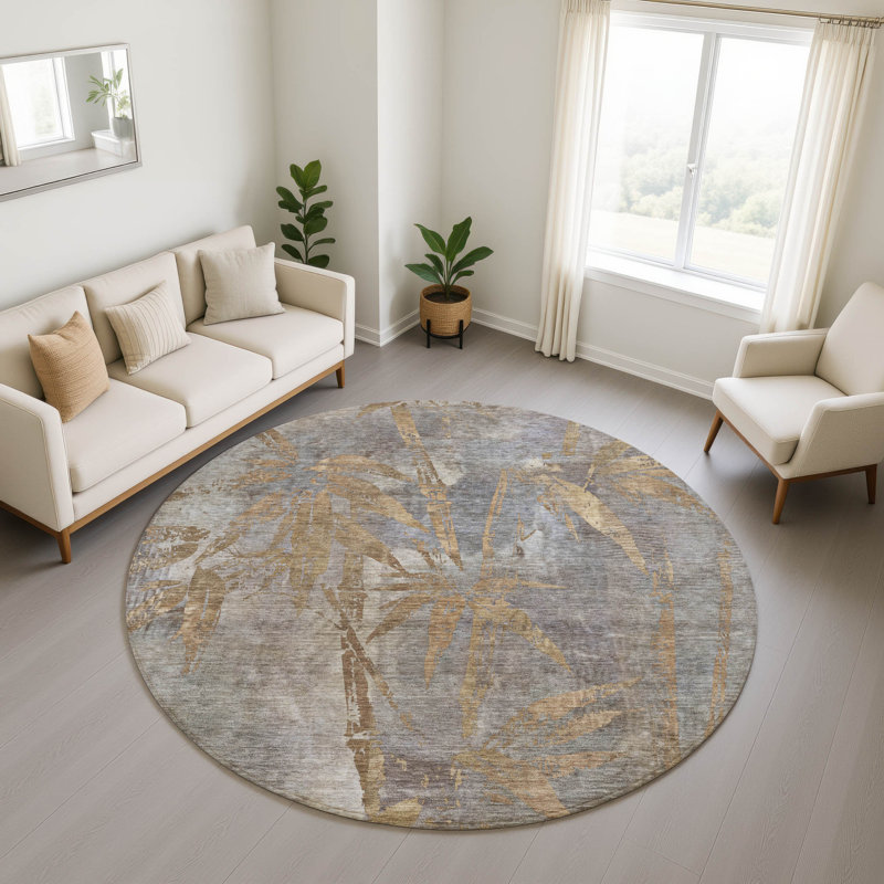 Tapis botanique de qualité supérieure lavable à la machine Mayfield AMF2222, Kaki, Rond 8 pi