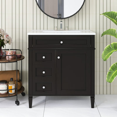 30 In. Freestanding Bathroom Vanity Set With Ceramic Integrate Sink Top