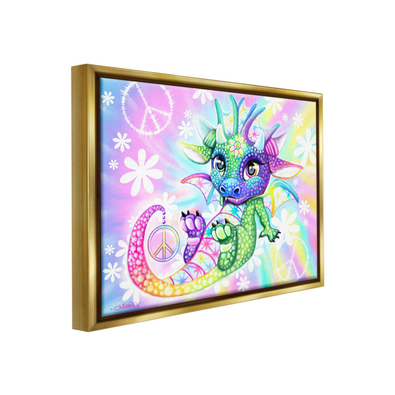 "Groovy Dragon" par Sheena Pike sur toile, Cadre flottant métallique doré, H 25 po x l 31 po
