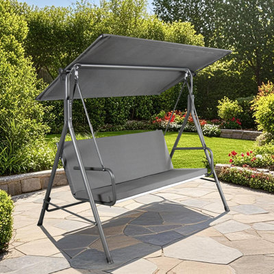 Fabriqué en Italie Balancelle de véranda d'extérieur, balançoire de patio en métal avec auvent réglable et coussin amovible pour le jardin, la piscine et la cour - gris
